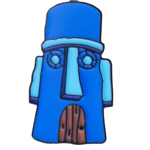 Jewelry - Blue Tiki Face Enamel Pin | Cartoon Style Moai Totem Pin | Fun Collectible Acces
